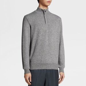 ZEGNA Oasi Cashmere Quarter Zip Mock Neck Sweater in Grey Melange